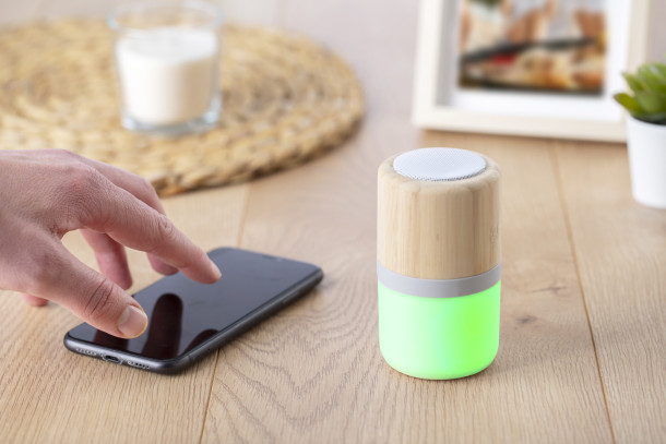 Plastic and bamboo wireless speaker