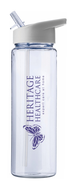 Heritage Healthcare branded RPET bottle 750ML with foldable straw