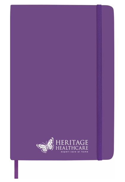 A5 Eco notebook in Purple with Heritage Healthcare logo