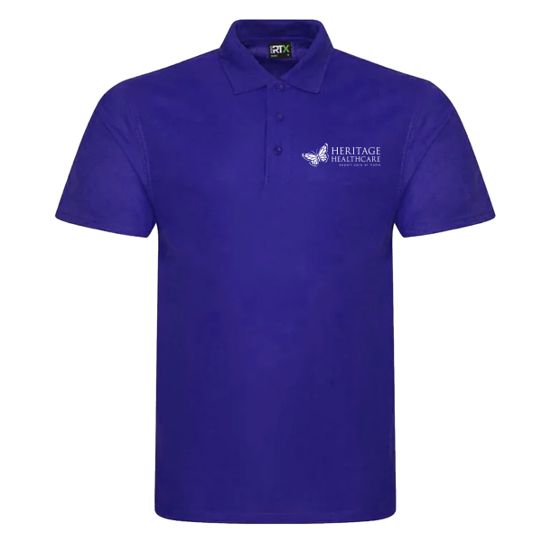 RTX polo shirt in Purple with Heritage Healthcare logo