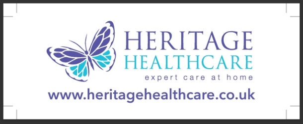 Clear sticky label with Heritage Healthcare logo (150w x 50h)