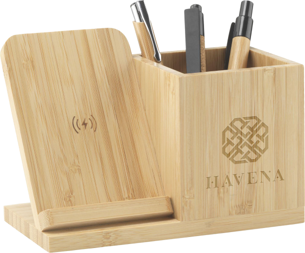 Bamboo charger and pen holder